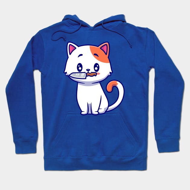 Cute Cat With Knife Cartoon Hoodie by Catalyst Labs